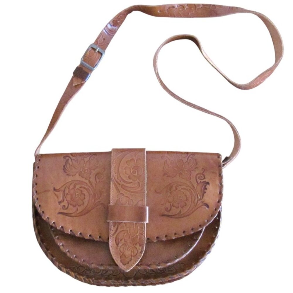 Vintage Handmade Tooled Leather Shoulder bag